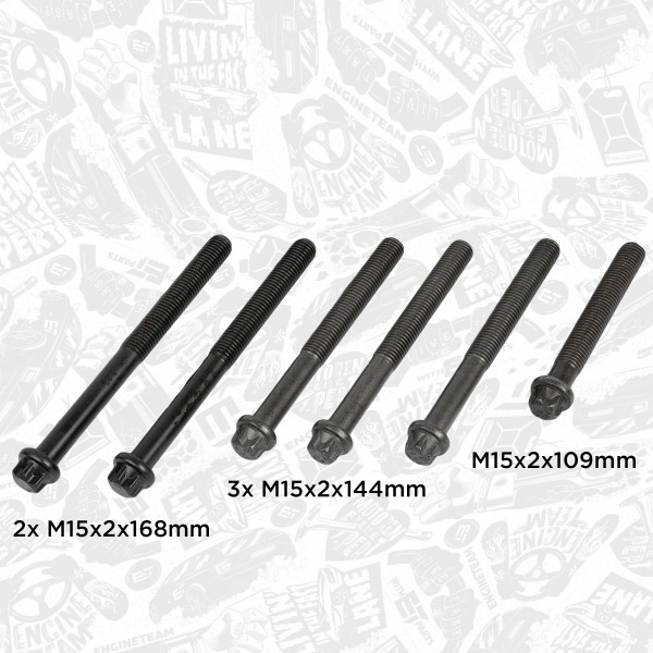 BS0017, Topplokksboltsett, šroub hl.válců/set 6ks, ET ENGINETEAM, Fendt Ikarus MAN F90 F2000 Lion's Coach Neoplan Bus Cityliner Spaceliner Skyliner Jetliner Setra D2530* D2538* D2540* D2542* D2548* D2555* D2556* D2565* D2566* D2840* D2842* D2848* D2865* D2866* D2876* M15x109/144/168, 51.90490.0024, 51.90490.0023, 51.90490.0022, 010121400009, 14-32064-02, 20080228015, 820.548, 020121286602, 020121286603, 020121286604