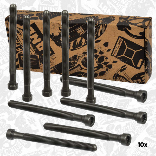 BS0050, Topplokksboltsett, šroub hl.válců/set 10ks, ET ENGINETEAM, Audi Seat Skoda VW A1 A4 A5 Q5 Alhambra Exeo Ibiza Toledo Favbia Roomster Sueprb Golf Passat Multivan Sharan Polo CAGA CJCA 2,0 TDI 2004+, WHT002131, WHT002131A