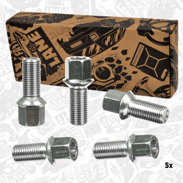 BS0051VR1, Hjulbolt, Sada šroubů kola M14x1,5x27 /5x, ET ENGINETEAM, Audi Seat VW Skoda Cupra A1 A3 A4 Leon Formentor Ateca Exeo Cordoba Altea XL Alhambra Fabia Octavia Rapid Roomster Superb Bora Beetle Arteon Caddy Golf Sharan Polo 1,0/ 1,5 / 2,0 TSI/TDI 2005+, WHT001812, WHT002437, 431601139A, 443601139A, 443601139C, 8D0601139A, 8D0601139D