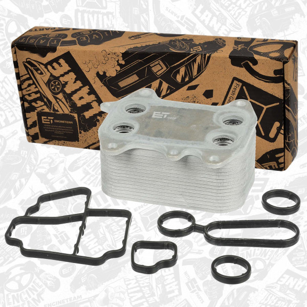 HE0006, Oljekjøler, motorolje, Chladič oleje 2,0TDi, ET ENGINETEAM, Audi A1/A3/A4/A5/A6/Q3/Q5/TT Seat Alhambra Altea Ibiza Toledo Leon Exeo Škoda-VW Octavia-II Fabia-II Rapid Superb-II Yeti Volkswagen Ameo Amarok Caddy Golf Polo Passat Crafter Transporter CAAA CAAB CAAC CFFA CFFB CFGB CFGC CFHB CFHD 2007+, 03L115389B, 03L115389C, 03L115389G, 03L115389H, 03L117021B, 03L117021C