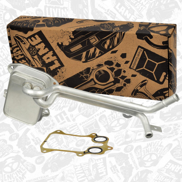 HE0008VR1, Oljekjøler, motorolje, Chladič oleje 1,4 TSI/vč. potrubí, ET ENGINETEAM, Audi Seat Skoda VW A1 A3 Toledo Ibiza Altea Rapid Fabia Octavia Touran Golf Passat 1,4 TSI/Fsi 2004+, 03C117021D, 03C117021E, 03C117021J