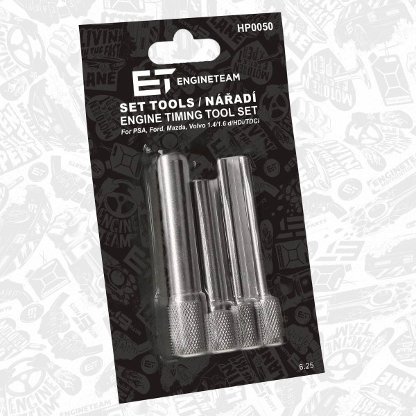 HP0050, Justeringsverktøysett, styringstider, Seřizovací nářadí, časování 1,41,6 D/HDI, ET ENGINETEAM, Citroen Peugeot Fiat Ford Volvo Berlingo C3 C5 Xsara Jumpy Scudo Focus Fiesta C-Max B-Max 407 307 207 XC60 V60 V70 C30 1,41,6 D/HDI 9HV (DV6TED4) 2004+, 0132AB, 07744-00104-00, 0178D, 18G1580, 0187B, 21-260, 0189B, 21-262, 0194A, 21-263, 0194B, 303-732, 0194C, 303-734, 303-735, 4527-TS2, 5711-TD