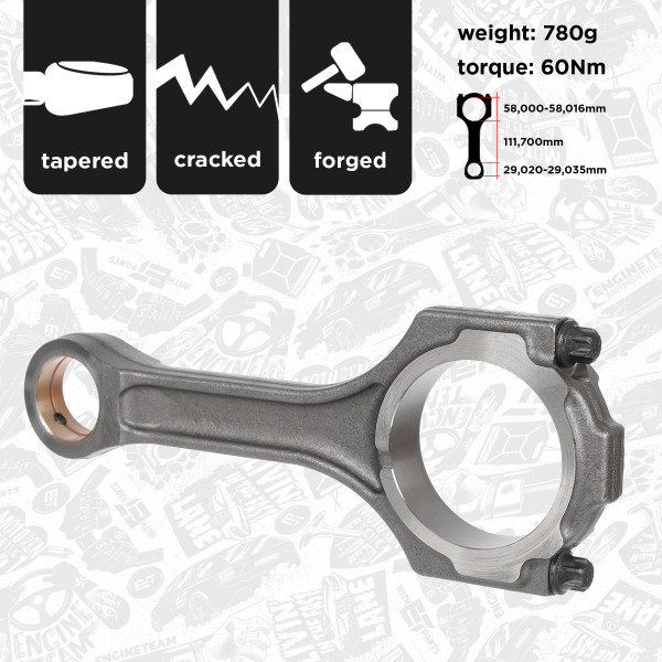 OM0035VR1, Stempelstang, Ojnice motoru 4,5D, ET ENGINETEAM, Toyota Lexus Land Cruiser 200 Land Cruiser Pick-up Lexus LX 450d 1VD-FTV 2008+, 1320151021B0, 1320151021, 13201-51021