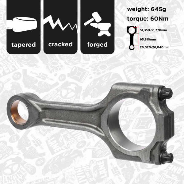 OM0038, Stempelstang, Ojnice motoru 1,6D, ET ENGINETEAM, Alfa Romeo Fiat Lancia Mito 500L Dobro Delta 198 A3000 1,6D 2007+, 55202821, 55228871, 40530, OM004400, CO004400