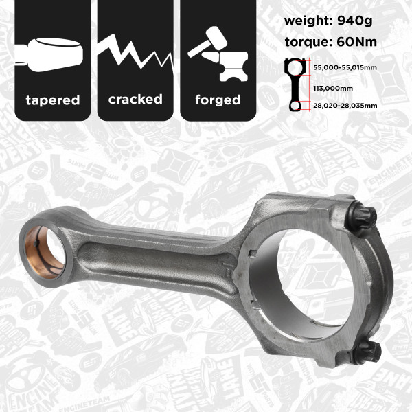OM0044, Stempelstang, Ojnice motoru 2,2/2,5D/lámaná/trapez, ET ENGINETEAM, Nissan Almera Cabstar Navara Pathfinder Primera X-Trail 2,5dCi YD22D* YD25DDTi* YD25ETI 2001+, 12100-AD200, 12100AD200, 40460, CO003100, OM0021