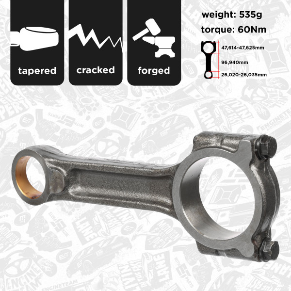 OM0045, Stempelstang, Ojnice motoru 1,5dCi/čep 26,00, ET ENGINETEAM, Dacia Nissan Renault Duster Lodgy Logan Cube Kubistar Note Clio Grand Scénic Kangoo K9K 1,5 dCi, 12100-00QAJ, 7701473154, A6070300420, 1210000QAJ, 7701475074, A6070302100, 40050