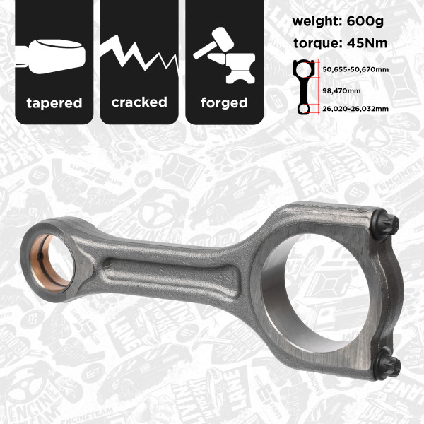 OM0047, Stempelstang, Ojnice motoru 1,6 HDI/čep 26,025mm, ET ENGINETEAM, Citroën C2/C3/C4/C5 Berlingo Xsara Ford B-Max C-Max Fiesta Focus Mini Cooper(R56) Peugeot 206/207/307/308/407/1007/3008/5008 Partner Volvo C30/S40/S60/V50/V60 9HZ DV6TED4 AEDA UGJC 1,5TDCi/1,6HDi 2004+, 0603C0, 0603.C0, 60392, 0603.92, 1569495, 7M5Q6200AD, 7M5Q6200AE