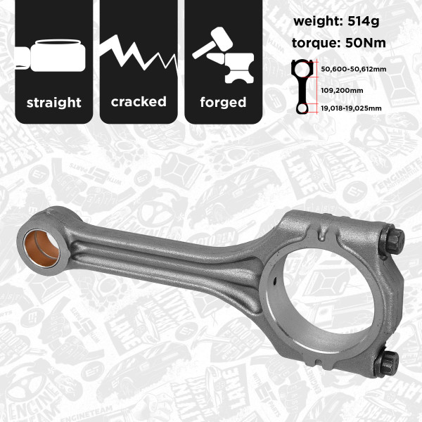 OM0051, Stempelstang, Ojnice motoru 1,4TSI, ET ENGINETEAM, Audi Seat Skoda VW A1 A3 Altea Leon Toledo Fabia Rapid Eos Golf BLG BMY CAXA 1,4 TSI 2007+, 03C198401A, 03C198401D, 50009179