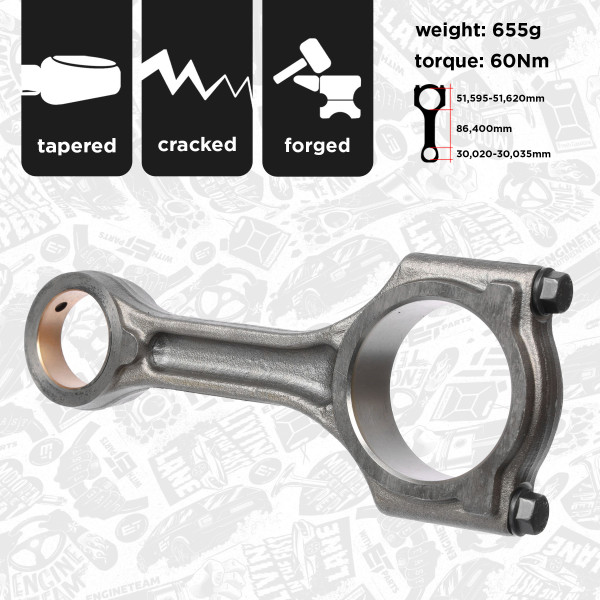 OM0057, Stempelstang, Ojnice motoru 1,6CDTI / bez mazaciho otvoru, ET ENGINETEAM, Renault Nissan Mercedes-benz Espace Talisman Trafic NV300 C-Class Cube R9M 2014+, 121000425R, 6260300400, 121006304R, A6260300400, 6260300420, A6260300420, 1210000Q0K, 95518876, 40590, CO005300, 40910