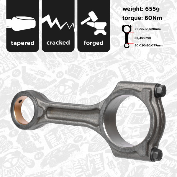 OM0059, Stempelstang, Ojnice motoru 1,6 CDTI/mazací otvor, ET ENGINETEAM, Renault Nissan Mercedes-benz Espace Talisman Trafic NV300 C-Class Cube R9M 2014+, 121006304R, 121000425R, CO005300
