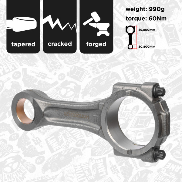 OM0074, Stempelstang, Ojnice motoru F1AF/čep 30,80mm/E5/E6, ET ENGINETEAM, Fiat Ducato Iveco Daily-V Daily-VI 2,3D F1AFL411* F1AE3481* , 5801841535, 5801842210, 5802116073, 41660, 41661