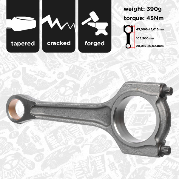 OM0076, Stempelstang, Ojnice motoru 1,0 EcoBoost , ET ENGINETEAM, Ford B-Max C-Max Fiesta Focus Transit Courier Mondeo M2D2 M2GA SFCB 1,0 EcoBoost 2012+, CM5G-6205-FA, CM5G-6205-EC, CM5G6205FA, CM5G6205EC