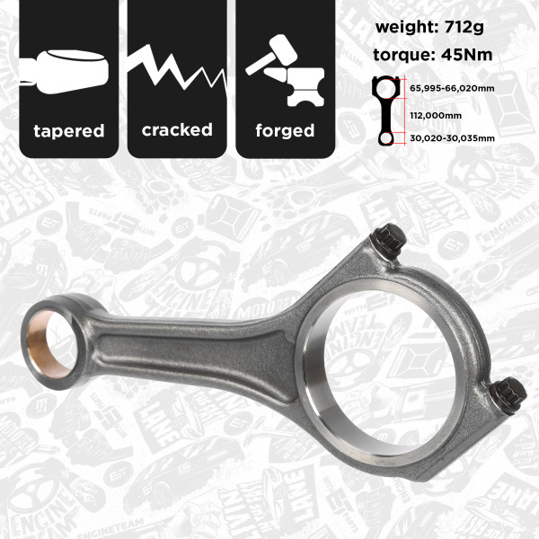 OM0082, Stempelstang, Ojnice motoru 3,0 D/SDV6, ET ENGINETEAM, Jaguar Land Rover Discovery Range Rover XJ XF F-Pace 306DT(AJTDV6) 2009+, DA6626, LR051508, LR038168