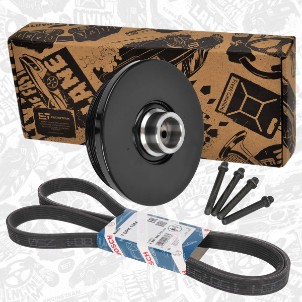 PC0022VR1, Reimskivesett, veivaksel, řemenice klik.hřídele 530d / řemen, ET ENGINETEAM, BMW 5 Gran Turismo BMW 5 Touring BMW 7 BMW X5 BMW X6 N57 D30 A 2010+, 11237800026, 7800026, 11287808106, 7808106