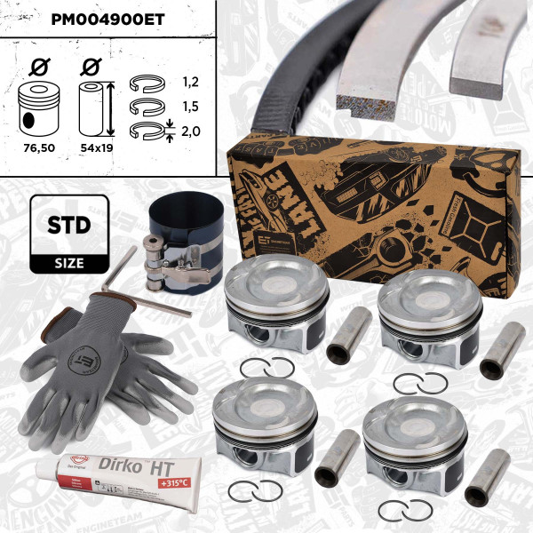 PM004900ET, Plungersett, Píst komp.1,4TFSI 16V - repair kit, ET ENGINETEAM, Skoda Fabia, VW Golf, Audi A1, Seat Ibiza 1,4TSI CAVE CTHE CAVG 2010+, 03C107065AQ, 03C107065AS, 03C107065BF, 03C107065CK, 03C107065AH, 03C107065BL, 03C107065CE, 03C107065CF, 028PI00117000, 40846600, 87-433900-00