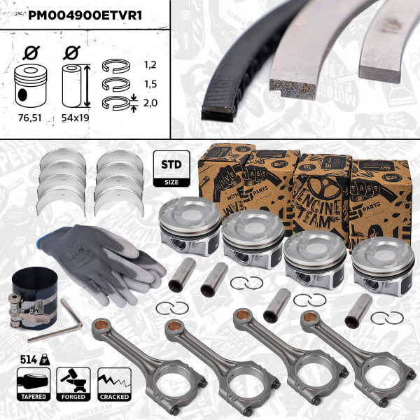 PM004900ETVR1, Plungersett, Píst komp. - repair kit 1,4TFSI /vč.ojnic,ložiska, ET ENGINETEAM, Skoda Fabia, VW Golf, Audi A1, Seat Ibiza 1,4TSI CAVE CTHE CAVG 2010+, 036105701AB, 03C107065AQ, 036105701S, 03C107065AS, 03C105701D, 03C107065BF, 03C107065CK, 03C107065AH, 03C107065BL, 03C107065CE, 03C107065CF, 03C198401A, 03C198401D, 028PI00117000, 40846600, 87-433900-00, 029PS20037000, 50009179, 77836600
