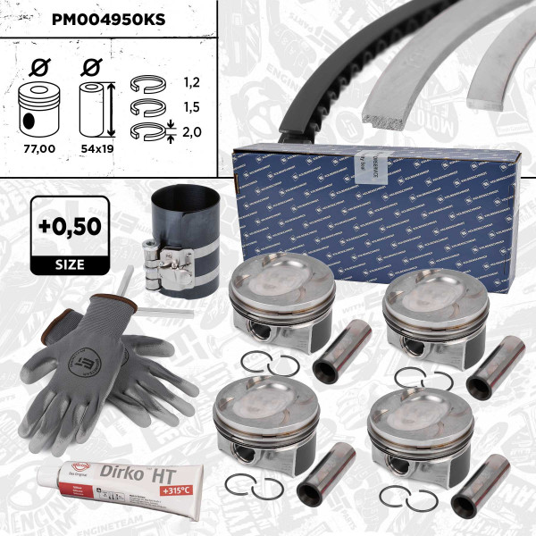 PM004950KS, Plungersett, Píst 40846620S - 1,4TFSI 16V - repair kit, ET ENGINETEAM, 40846620S VW Jetta Golf, Seat Alhambra, Audi A1, Skoda 1,4 TSI BLG BWK CAVD 2010+, 028PI00117002, 40846620, 856885M, 87-433907-00
