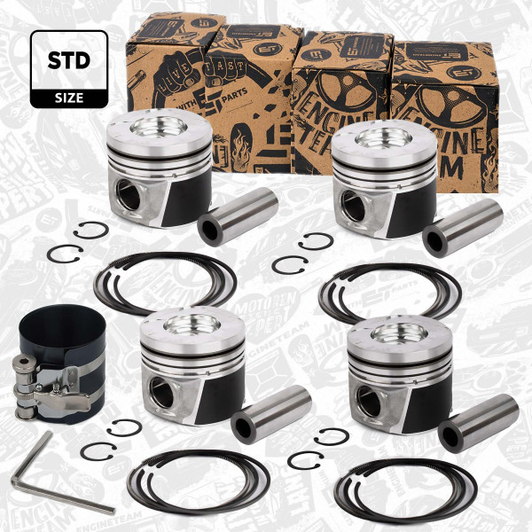 PM005500VR1, Plungersett, Píst komp.2,5DDTi/kom.47.40mm/chlazený,sada 4ks, ET ENGINETEAM, Nissan Cabstar King Cab Navara NP300 Pathfinder 2,5TD 2,5dCi YD25DDTi 2006+, A2010-EC00B, A2010-EC01B, A2010-EC02B, A2010-EC08B, A2010-EC09B