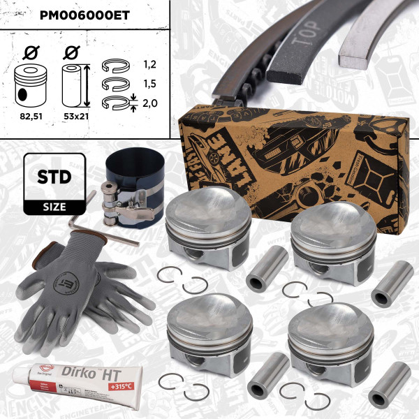PM006000ET, Plungersett, Píst komp.1,8TFSI 16V/čep 21,00mm - repair kit, ET ENGINETEAM, Skoda Octavia, VW Passat, Seat Altea, Audi A3 1,8 TFSI CAVA CABB CABD 2006+, 06H107065BK, 06H107099AE, 06H107065T, 06J107065AG, 40251600
