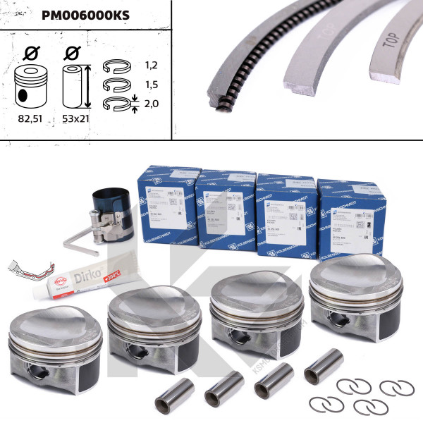 PM006000KS, Plungersett, Píst 40251600S - 1,8TFSI 16V/čep 21 mm -repair kit, ET ENGINETEAM, 40251600S Audi A4, Seat Toledo, Skoda Octavia, VW 1,8 TSI BYT BZB CABA 2007+, 06H107065BK, 06H107099AE, 06H107065T, 06J107065AG, 40251600