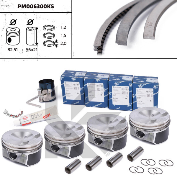 PM006300KS, Plungersett, Píst 40247600S - 2,0TFSi 16V/čep 21mm - repair kit, ET ENGINETEAM, 06H107065AB, 06H107099AM, 06H107065AM, 06H107065BE, 06J107065AH, 028PI00119000, 40247600