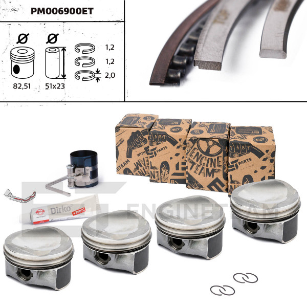 PM006900ET, Plungersett, Píst komp.1,8TFSI 16V/čep 23mm - repair kit, ET ENGINETEAM, Skoda Superb Octavia Yeti, VW Passat Sharan, Seat Audi CDAA CDAB 2008+, 06H107065DL, 06H107065CP, 41197600