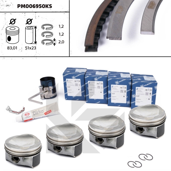 PM006950KS, Plungersett, Píst 41197620S - 1,8TFSI 16V/čep 23mm - repair kit, ET ENGINETEAM, 41197620S , 41197620