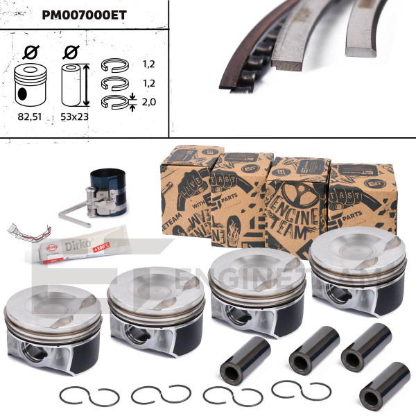 PM007000ET, Plungersett, Píst komp.2,0TFSI 16V - repair kit, ET ENGINETEAM, 06H107065DM, 028PI00134000, 41198600