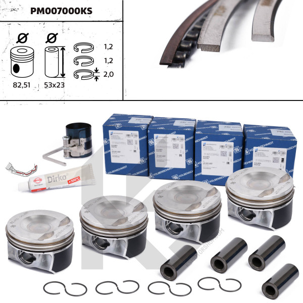 PM007000KS, Plungersett, Píst 41198600S - 2,0TFSi 16V - repair kit, ET ENGINETEAM, 41198600S , 06H107065DM, 028PI00134000, 41198600