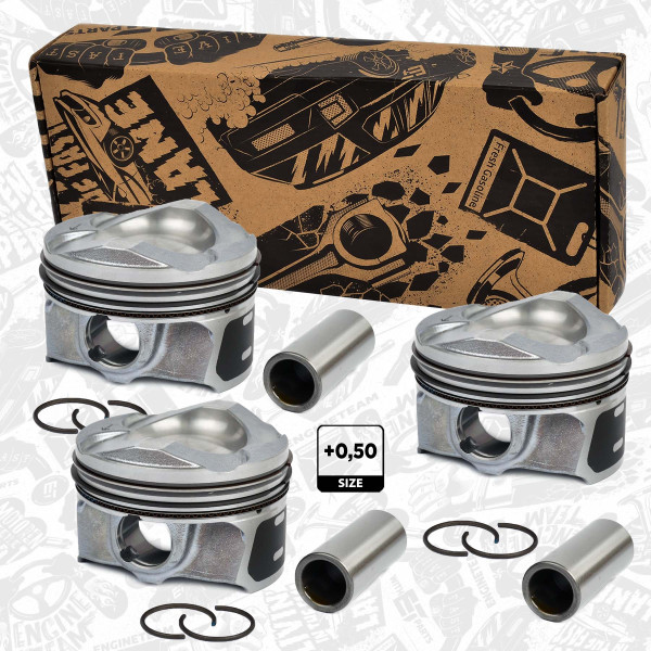 PM008550VR1, Plungersett, Píst komp. - repair kit 1,0 EcoBoost, ET ENGINETEAM, Ford B-Max C-Max Fiesta Focus Transit Courier Mondeo M2D2 M2GA SFCB 1,0 EcoBoost 2012+, 857025
