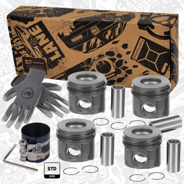 PM013900VR1, Plungersett, Píst komp. - repair kit 2,4 TDCi/ kom 49,00mm, ET ENGINETEAM, Ford Land Rover Transit DEFENDER 2,4TDCi 16V JXFC H9FA JXFA H9FB EUR4 2004+, 1373528, LR004436, 1373529, 1376491, 1376492, 6C1Q-6K100-CAB, 6C1Q-6K100-CBB, 40830600