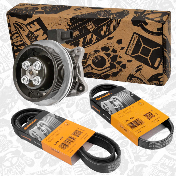 PW0010, Vannpumpe & multi-V reim sett, Pumpa vodní el. / řemeny 1,4TSI, ET ENGINETEAM, Audi Seat Skoda VW A1 Ibiza Alhambra Fabia Beetle Eos CC Passat Touran Sharan Jetta BLG CAVA 1,4TSI 2006+, 03C121004D, 03C121004E, 03C121004J, 03C121004L, 03C121004JX, 03C260849A, 03C145933A, 6PK1698, 5PK491