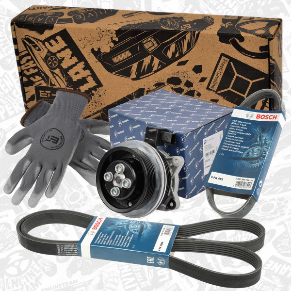 PW0010VR3, Vannpumpe & multi-V reim sett, Pumpa vodní el. / řemeny Bosch 1,4TSI, ET ENGINETEAM, Audi Seat Skoda VW A1 Ibiza Alhambra Fabia Beetle Eos CC Passat Touran Sharan Jetta BLG CAVA 1,4TSI 2006+, 03C121004D, 03C121004E, 03C121004J, 03C121004L, 03C121004JX, 03C260849A, 03C145933A, 1987947548, 7.10942.10.0, 1987945731