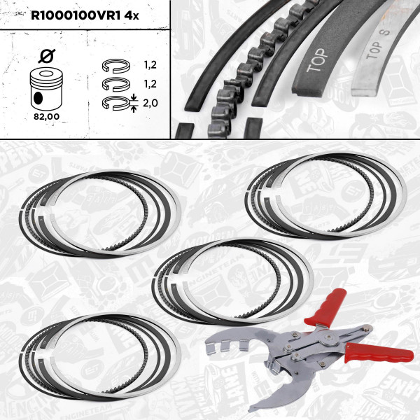 R1000100VR1, Stempelringsett, Sada píst.kr.(4) - repair kit 1,6/1,8 16V, ET ENGINETEAM, Alfa Romeo Fiat Lancia 155 156 GT Bravo Marea Punto Delta 183 A1.000 1,6 16V 2000+, 71717375, 71737072