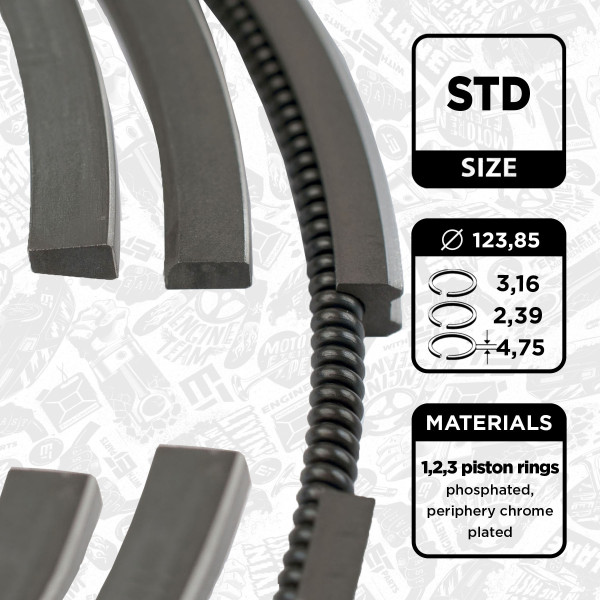 R1000200, Stempelringsett, Sada píst.kr.(1), ET ENGINETEAM, Renault Truck Magnum E.Tech AE390 AE400 AE430 AE440 AE470 AE480 MIDR 06.24.65 MACK 1996+, 5010284497, 5010284498, 5010284501, 5010284507, 080321624600, 08-429600-00, 20950N0, 9-0424-00