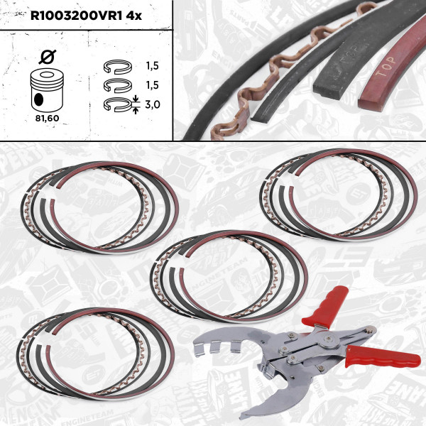R1003200VR1, Stempelringsett, Sada píst.kr.(4) - repair kit 1,8i 16V, ET ENGINETEAM, Opel Astra F/Vectra B 1,8/2,5i 1993-2000
, 630549, 630550, 632112, 90412248, 90412249, 90486584, 08-307700-00, 800040320000, 800040340000