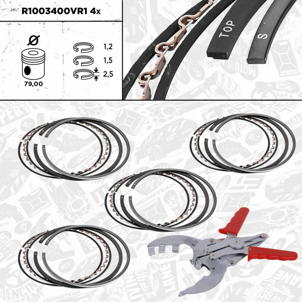 R1003400VR1, Stempelringsett, Sada píst.kr.(4) - repair kit 1,6i 16V, ET ENGINETEAM, Opel Astra F/G/Vectra B 1,6i X 16 XE/X16 XEL 1994-2005, 08-307800-00, 800039710000, 800039740000