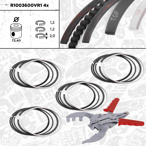 R1003600VR1, Stempelringsett, Sada píst.kr.(4) - repair kit 1.2i 16V, ET ENGINETEAM, Opel Astra G/H/Corsa C/D 1,2/1,4i Z 10 XEP/Z 12 XEP/Z 14 XEP 2003+, 24454587, 24454593, 55351912, 55571028, 630012, 630157, 93177160, 93179723, 800071010000