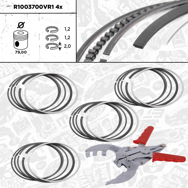 R1003700VR1, Stempelringsett, Sada píst.kr.(4) - repair kit 1,6i 16V, ET ENGINETEAM, Opel Wauxhall Astra Meriva Vectra Zafira Z 16 XEP 1,6 2000+, 630167, 93183581, 93174489, 630117, 800072040000