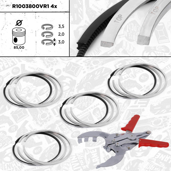 R1003800VR1, Stempelringsett, Sada píst.kr.(4) - repair kit 2,0HDi, ET ENGINETEAM, Citroen Fiat Ford Peugeot Volvo Berlingo C5 Focus 308 Partner 2,0/2,2HDi/JTD/TDCi/D 1998+, 9569148880, 08-114700-00, 800045940000, 800045910000