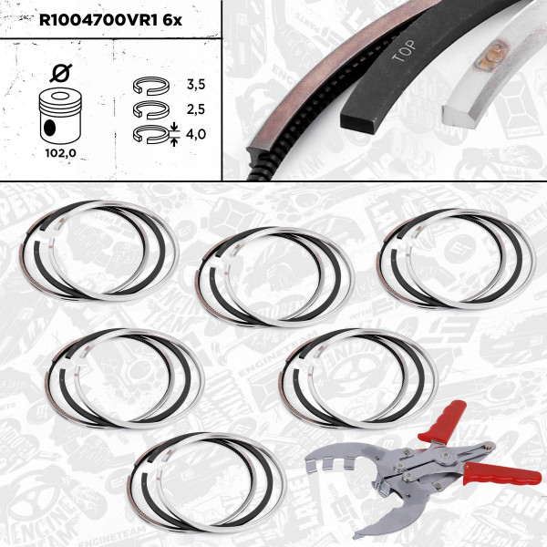 R1004700VR1, Stempelringsett, Sada píst.kr.(6) - repair kit, ET ENGINETEAM, Renault Truck Premium/Midlum/Midliner/Manager G/G MIDR 04.02.26/MIDR 06.02.26 1987+, 5001856104, 08-522900-00, 800046210000