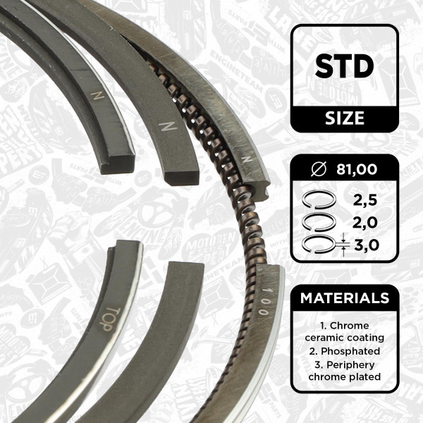 R1004900, Stempelringsett, Sada píst.kr.(1) 2,5TDI, ET ENGINETEAM, 046198151A, 070198151, 074198151, 07Z198151, 03048N0, 08-501500-00, 800001110000, 9-5041-00, 03048V0, 08-421000-00, 800001150000, 03490N0