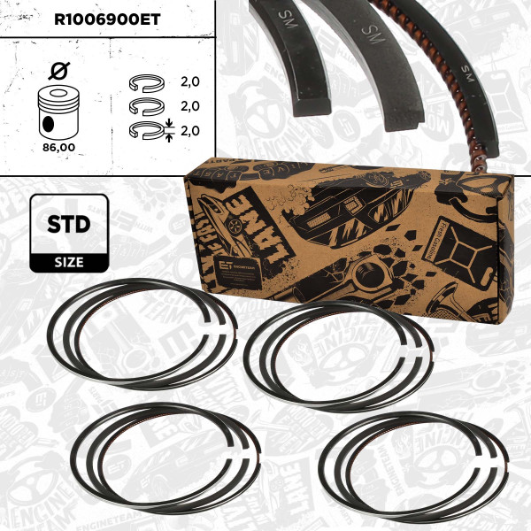 R1006900ET, Stempelringsett, Sada píst.kr.(4) - repair kit 2,2 HDi/TDCi, ET ENGINETEAM, Citroën Fiat Ford Peugeot Jumper Ducato Transit Mondeo Boxer 2,2 HDi/TDCi  CYFA 4HG 2004+, 71717375, 71737072, 013RS001140N0, 800075210000, 01570N0