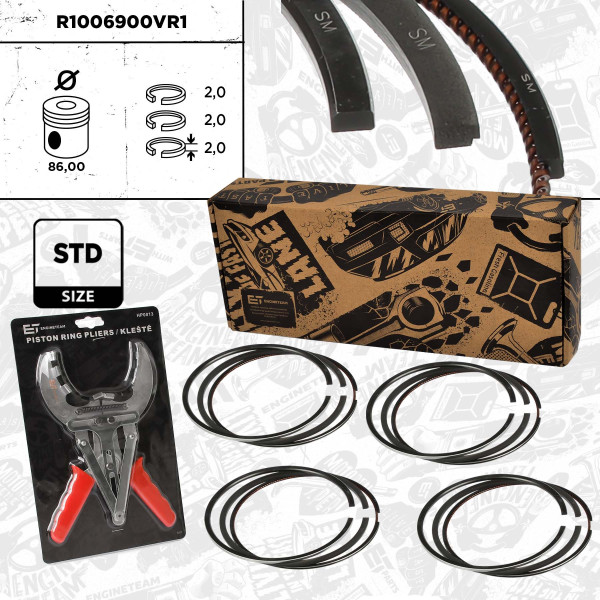 R1006900VR1, Stempelringsett, Sada píst.kr.(4) - repair kit 2,2 HDi/TDCi, ET ENGINETEAM, Citroën Fiat Ford Peugeot Jumper Ducato Transit Mondeo Boxer 2,2 HDi/TDCi  CYFA 4HG 2004+, 71717375, 71737072, 013RS001140N0, 800075210000, 01570N0