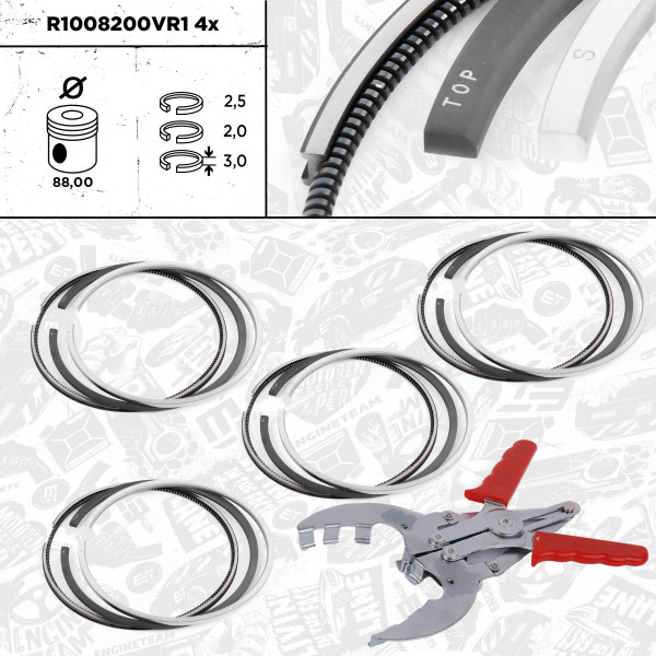 R1008200VR1, Stempelringsett, Sada píst.kr.(4) - repair kit 2,2 CDI, ET ENGINETEAM, Mercedes-benz C-Class E-Class M-Class Sprinter Vito V-Class OM 611.961 2,2 CDI 2000+, 6110300024, 6110300324, 800048010000