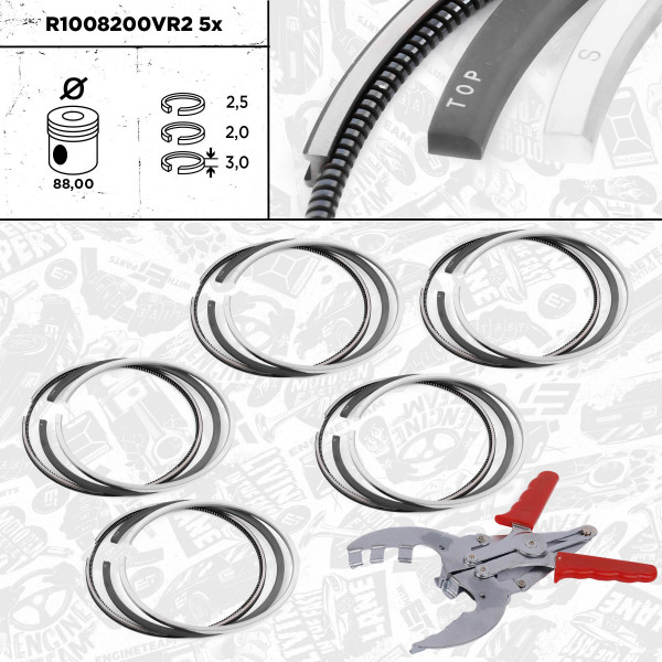 R1008200VR2, Stempelringsett, Sada píst.kr.(5) - repair kit, ET ENGINETEAM, Mercedes-benz C-Class E-Class M-Class Sprinter Vito V-Class OM 612.965 2000+, 6110300024, 6110300324, 800048010000