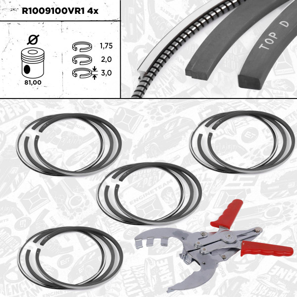 R1009100VR1, Stempelringsett, Sada píst.kr.(4) - repair kit 2,0 TDI, ET ENGINETEAM, Audi VW Skoda Seat A3 A6 Exeo Ibiza Octavia Superb Beetle Golf Jetta CFJA 2,0 TDI 2003+, 03L198151A, 03090N0, 800072710000