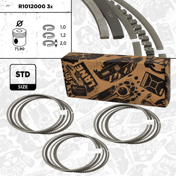 R1012000VR1, Stempelringsett, Sada píst.kr.(3) - repair kit 1,0 EcoBoost 1st gen., ET ENGINETEAM, Ford B-Max C-Max Fiesta Focus Transit Courier Mondeo M2D2 M2GA SFCB 1,0 EcoBoost 2012+, CM5Z6148C, 013RS101060N0, 800121310000