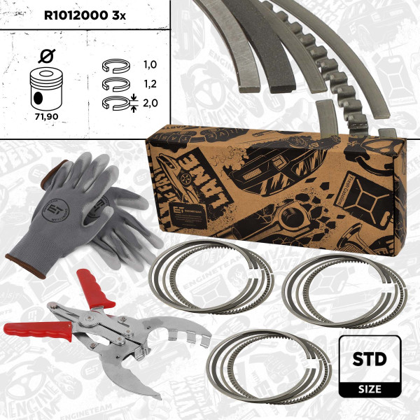 R1012000VR2, Stempelringsett, Sada píst.kr.(3) - repair kit 1,0 EcoBoost, ET ENGINETEAM, Ford B-Max C-Max Fiesta Focus Transit Courier Mondeo M2D2 M2GA SFCB 1,0 EcoBoost 2012+, CM5Z6148C, 013RS101060N0, 800121310000