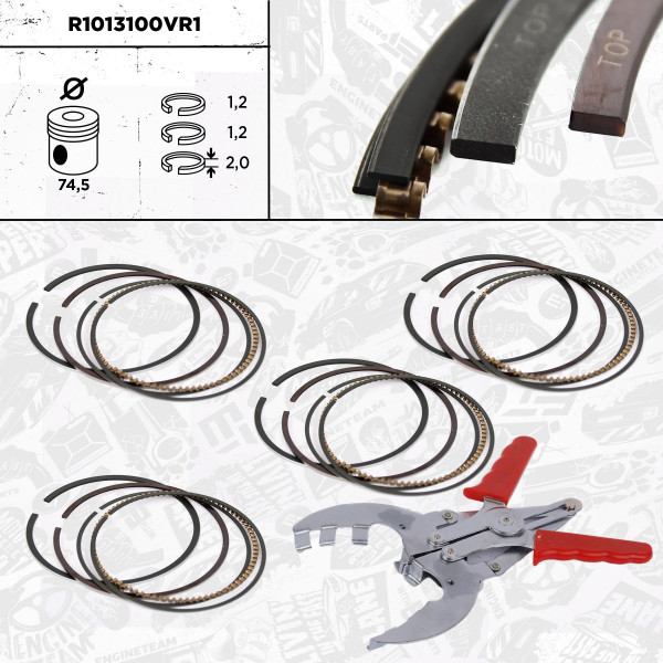 R1013100VR1, Stempelringsett, Sada píst.kr.(4) - repair kit, ET ENGINETEAM, Audi Seat Škoda VW A1 A3 Q3 Ateca Leon Arona Fabia Karoq Octavia Caddy Golf Passat 1,4 TSI CZDA DADA 2014+, 04E198151AB, 04E198151B, 04E198151F, 04E198151K, 04E198151M, 04E198151N